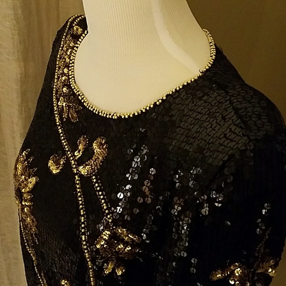 NWT vintage black sequined long sleeve blouse - Picture 2 of 5